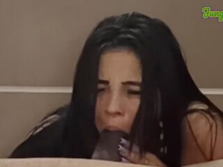 Splendid slutty Brazilian teen stepsister sucking and fucking big american peter interracial adult video shows