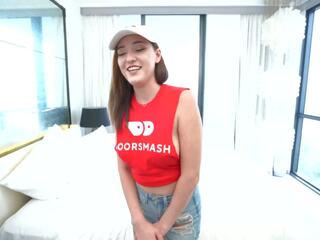 Who ordered doorsmash? katie kingerie brings her huge natural boobs for tips